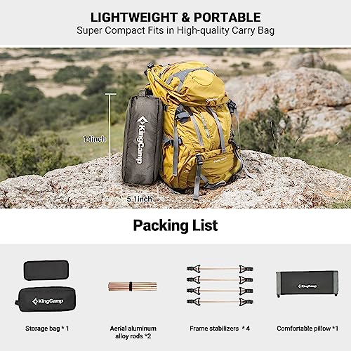 KingCamp Camping Cot, Folding Portable Heavy Duty Ultralight Cots for Adults Camping Tent Hiking Backpacking Mountaineering Travel Indoor Outdoor Indoor Base Camp with Pillow, 2 Packs.