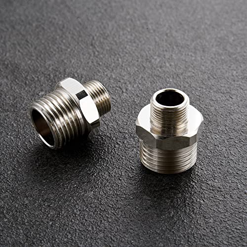 1/2 to 3/8 Reducer Faucet Adapter - Compression Brass Pipe Fitting, 3/8 Male to 1/2 Male Supply Line Adapter for RV Kitchen Plumbing, Water Hose Pipe Connector with Rubber Washer, (2 Pack)