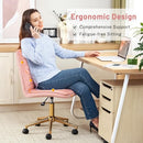 Furniliving Velvet Home Office Chair, Armless Vanity Desk Task Chair with Wheels 360° Swivel Computer Rolling Desk Chair with Back, Adjustable Accent Chair with Gold Metal Base Stool Chair (Pink)