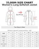 33,000ft Softshell Jacket Women's Long Transition Jacket Waterproof Windproof Softshell Coat Windbreaker Breathable Hiking Jacket Outdoor Coat with Removable Hood, black, Small