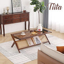Tiita Rattan Coffee Table, Bamboo Accent Bedside Tables, Glass Nightstand Side Table, Boho Wooden End Table with Storage for Living Room,Living Room, Dining Room, Tea, Home Décor