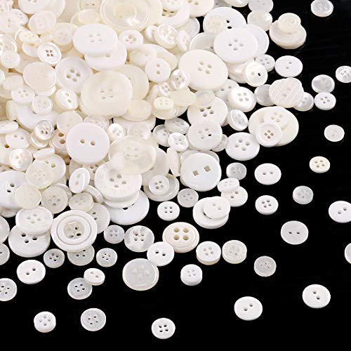 (White) - Swpeet 1000Pcs Christmas White Craft Buttons, 2 and 4 Holes White Round Craft Resin Sewing Buttons Suitable for Christmas Sewing Decorations, Art & Crafts Projects DIY Decoration - White