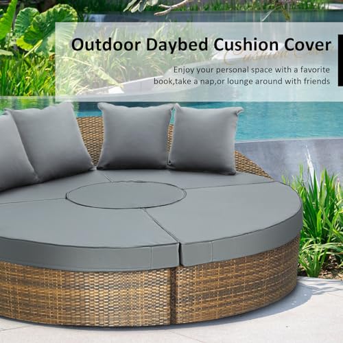 Patelai Outdoor Daybed Cushion Cover 66" Replacement Round Bed Cushion Cover Outdoor Waterproof Fade Resistant Sun Bed Outdoor Cushion Cover Patio Round Daybed Cushion Cover, Cover ONLY (Gray)