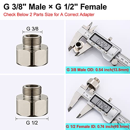 Brass Pipe Fittings, Water Hose Adapter, G 1/2 Female to G 3/8 Male Reducer Adapter, Compression Fitting for Kitchen Bathroom Faucet, Pipe Connector with Rubber Washer,(2 Pack)