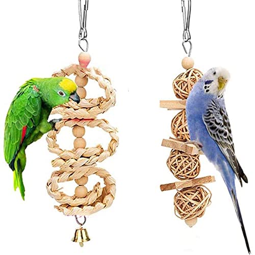 7-Piece Wooden Bird Chewing Toy，Parrot cage Foraging Hanging Toy, Suitable for Cockatiels, Conures, Finches, Parrots, Macaws, Parrots, Lovebirds