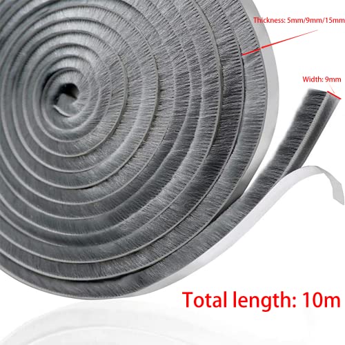 10m Length Brush Weather Stripping Window Frame Weatherstrip Seal Strip Draught Excluder for Windows and Doors House Soundproofing,Windproof,Dustproof Stronger Stickiness,Wide 9mm X Thick 5mm