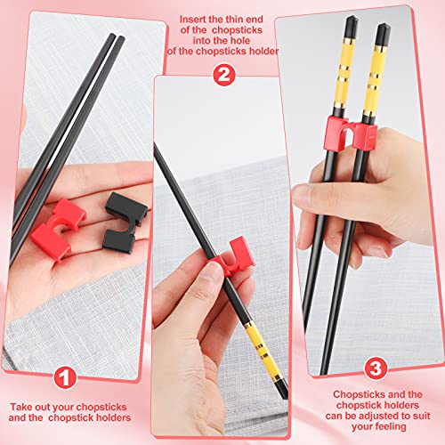 10 Pieces Reusable Chopstick Helpers Training Chopsticks Hinges Connector Reusable Plastic Training Chopstick for Adults Kids Beginner Trainers (Red, Black)