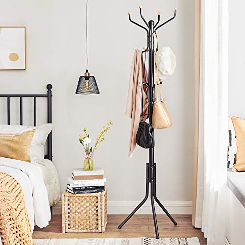 SONGMICS Metal Coat Stand Heavy Duty Clothes Bag Hat Rack Height 182cm with 12 Hooks Black RCR19B