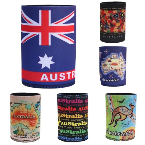 6X Australia Stubby Stubbie Holder Beer Bottle Tin Can Drink Alcohol Cooler Gift, Mixed Design