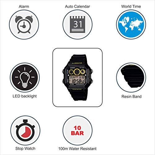 Casio AE1300WH-8A Unisex Black Digital Watch with Black Band