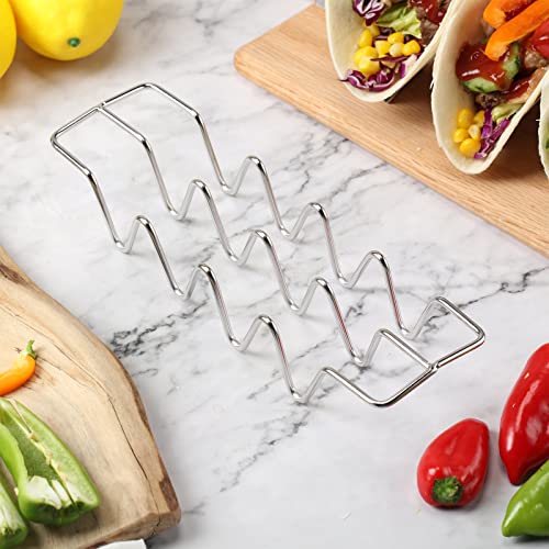 8 Pcs Taco Holders Stainless Steel Taco Shell Holder Taco Stand Taco Tray Taco Rack, Each Hold 4 or 3 Tacos, for Bar Kitchen Baking, Dishwasher and Grill Safe Oven Safe