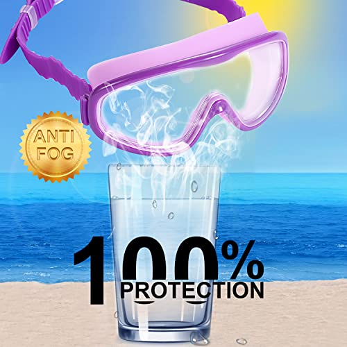 Fpxnb 2 Pack Kids Swim Goggles, Swimming Glasses for Children and Early Teens from 3 to 15 Years Old, Wide Vision, Anti-Fog, Waterproof
