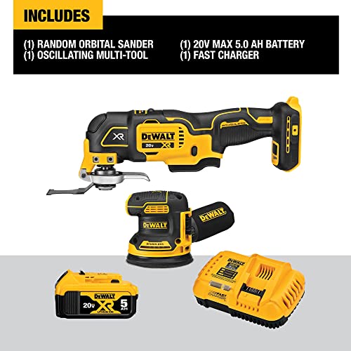 DEWALT 20V MAX Orbital Sander and Oscillating Tool, Cordless Woodworking 2-Tool Set with 5ah Battery and Charger (DCK202P1)