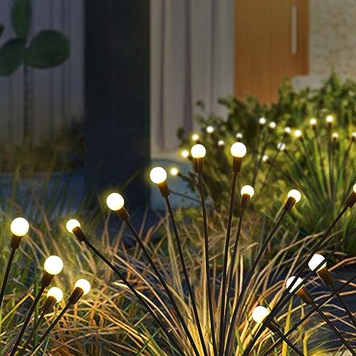 ZKEEZM 10LED Solar Garden Lights Solar Swaying Light Sway by Wind Solar Firefly Lights Outdoor Waterproof Landscape Decoration Lights Pathway Yard Walkway Patio Decoration Camping Warm White(6 Pack)