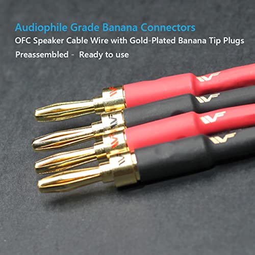 UCINNOVATE 2 Pack High-end Pure Copper HIFI OFC Speaker Wire Cable with Banana Plug, 3m Gold-Plated Banana Tip Plugs Male to Male 600 Strand 14 AWG for Audio Speaker HIFI System Home Theater (3m / 9.8FT)