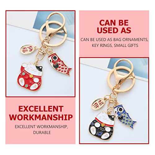TOYANDONA 2pcs Japanese Lucky Cat Keychain Cute Maneki Neko Key Ring Chinese Fortune Pendants Keychain Bag Purse Charm Ornament for Wealth Gifts Blue Red