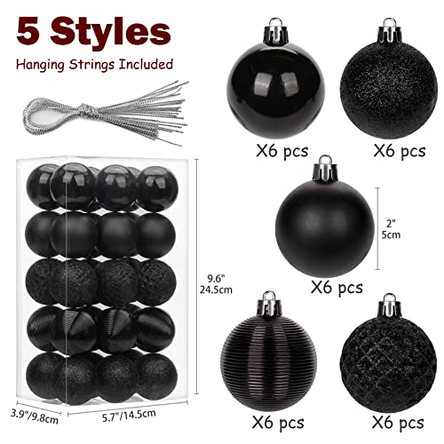 30PCS Shatterproof Black Christmas Tree Ball Ornaments for Holiday Decor