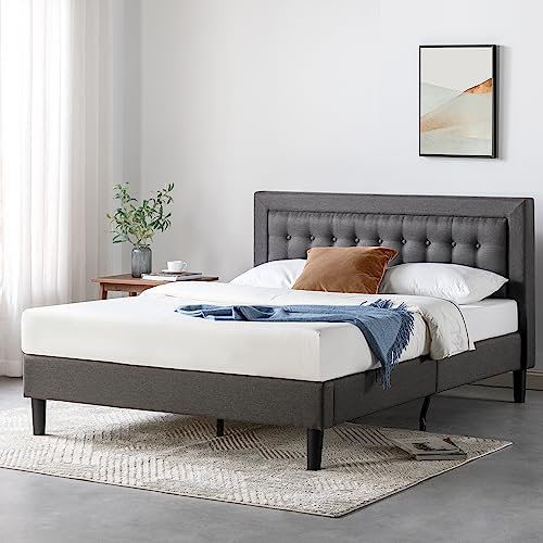 Zinus Queen Bed Frame DACHELLE Bedroom Furniture, Uphostered Tufted Fabric headboard, Dark Grey