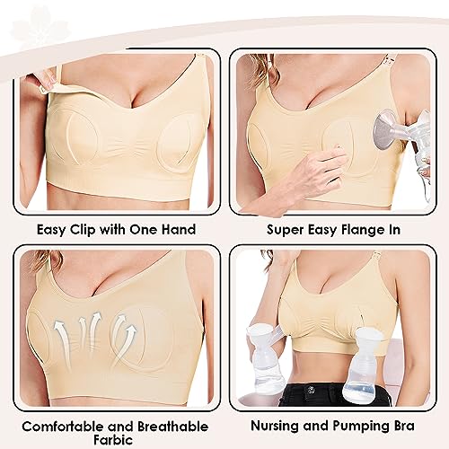 AutoWT Nursing Bras for Breastfeeding - 2 Pack Hands Free Pumping Bra Comfort Adjustable Wireless Pregnancy Sleep Bralette for Women