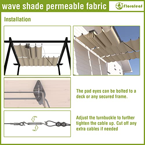 FLORALEAF 3'×16' Pergola Shade Cover Retractable Pergola Replacement Canopy Slide Shade Sail with Cable Hardware for Outdoor Patio Porch Garage Deck Backyard Awning, ARC16E0316TN