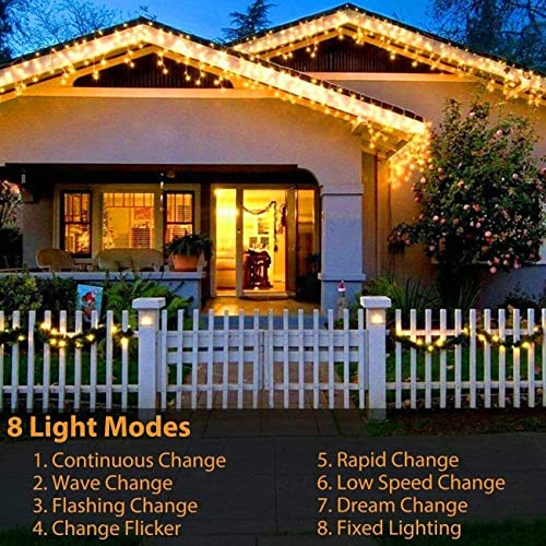 Solar Christmas Lights Outdoor 100 LED 12M/39ft 8 Modes Solar Powered Xmas Outdoor Lights Waterproof Starry Christmas Fairy Lights for Indoor Gardens Homes Wedding Holiday Party (Warm White)