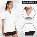 MIER Women's Golf Polo Shirts Collarless SPF 50+ Short Sleeve Athletic Tennis Badminton T Shirts Moisture Wicking Professional Horse Riding Tops White XXL