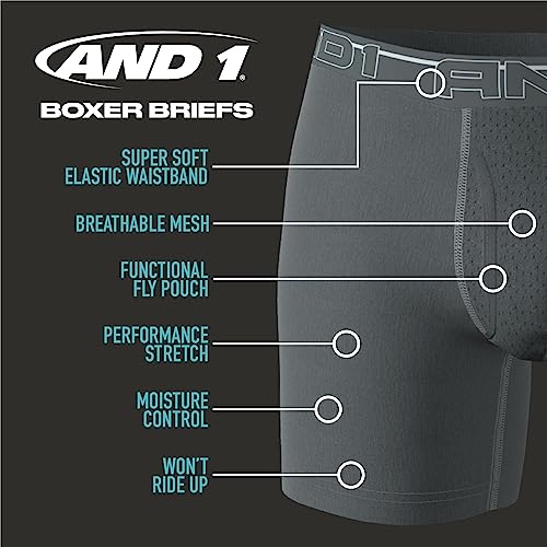 AND1 Men's Underwear - Performance Compression Boxer Briefs with Functional Fly (10 Pack), Black, X-Large