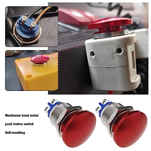 VGOL 2Pcs Red Mushroom Head Button Switch Waterproof Push Button Switch Aluminum Alloy Round Start Button Accessories for Car SUV Truck RV Boat 16mm