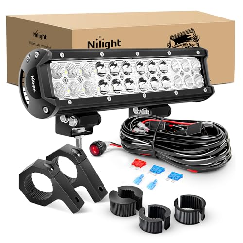 Nilight 12 Inch 72W LED Light Bars Spot Flood Combo Off-Road Light Mounting Bracket Horizontal Bar Tube Clamp With Off Road Wiring Harness