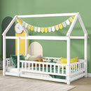 Tatub Twin White House Canopy Bed for Kids, Montessori Floor Bed with Rails, Wood Frame, Ages 3+, 250lbs Weight Capacity