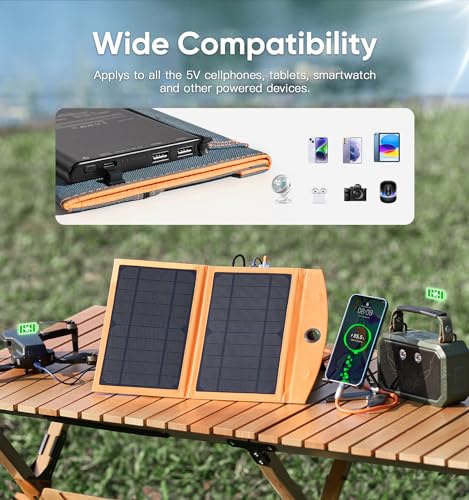 LUVKNIT 10W Portable Solar Charger Power Bank, 5V 3A Folding Solar Panel Solar Cell with High-Efficiency Battery Charger Panel for Camping Hiking Backpacking Outdoor Trip Compatible with Phones Tablet