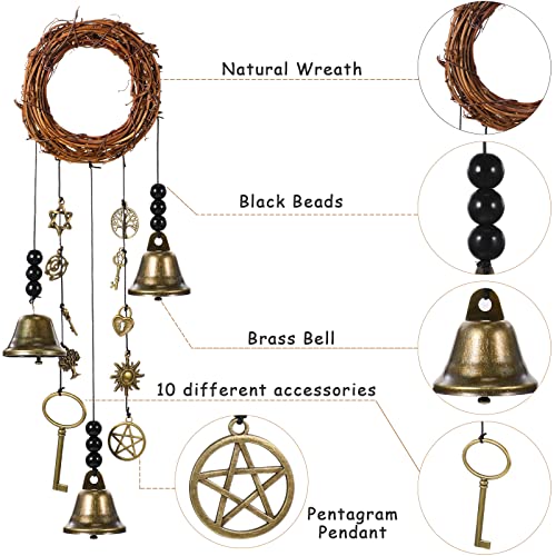 2 Pieces Witch Bells Protection Door Hangers Witch Wind Chimes Wreath Handmade Hanging Witch Bells Wiccan Magic Wind Chimes for Home Door Doorknob Witchcraft Decorations (Novel Style)