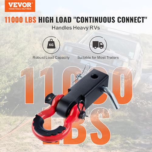 VEVOR Shackle Hitch Receiver, Fits 5 cm Receivers, 20 Tons Breaking Strength, D Ring Shackle with Trailer Hitch Lock Pin, Heavy Duty Towing Accessories for Trucks, Jeeps, Off-Road Vehicle Recovery