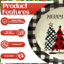 Ziliny 50 Count Christmas Oval Paper Plates Platter 10 x 12 Inch Christmas Disposable Platters Xmas Tree Buffalo Plaid Merry Christmas Plates Dinnerware Serving Tray for Holiday Dinner Party Supplies