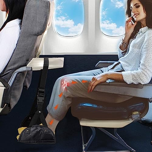 Airplane Foot Rest,Portable Travel Footrest Flight Carry-On Foot Rest Adjustable Height Foot Rest Travel Accessories Footrests Hammock,Black