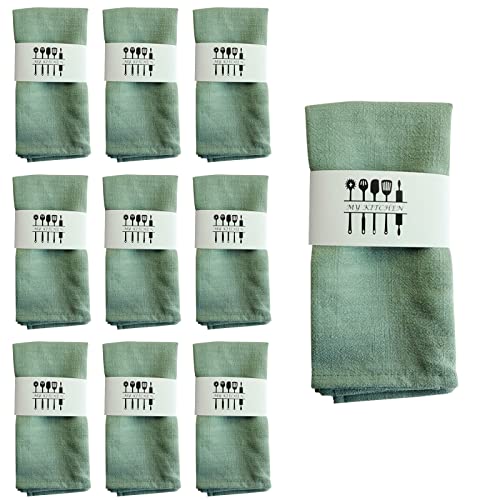 GDWD Pack of 10 Linen Napkins, Natural Cotton 40 x cm, Sustainable Fabric Table Decoration for Kitchen, Dining Table, Dinner, Cafe, Restaurant, Party, Wedding, Birthday (Light Green) (UD0359)