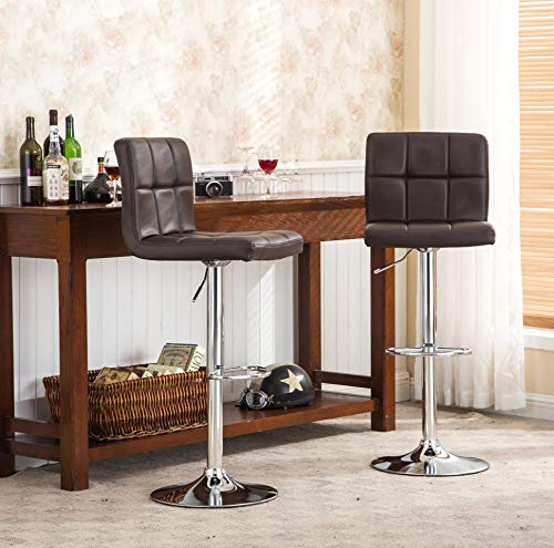 (Brown) - Roundhill Furniture 2 Swivel Elegant PU Leather Modern Adjustable Hydraulic Barstools, Brown