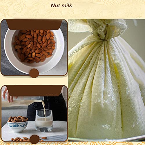 Nut Milk Bags(2 PCS),Cotton Cheesecloth Bags for Straining,Yogurt/Coffee/Tea Strainer,Reusable Almond Milk,Oat Milk,Juice,Cold Brew Coffee,Food Grade,Reusable Washable Strainer (Large 12"x18")