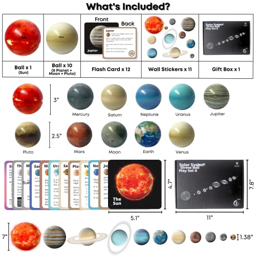 Planets Stress Ball Flashcard & Wall Decal Stickers, Solar System Kids, Space Toys, Planets for Kids Solar System Toys, Planet Toys, Kid Party Favors, Solar System Model, Outer Space Toys for Kids 3-5