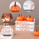 10 Pcs Fall Pumpkin Mini Wood Crate Set Happy Fall Y'all Table Centerpiece Artificial Pumpkins Fall Table Decor Harvest Tiered Tray Decorations with Ribbon for Kitchen Dining Table Home Decor