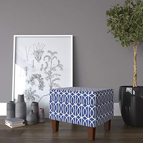 Homepop Home Decor | K7646-A823 | Upholstered Modern Rectangular Storage Ottoman | Hinged Lid Ottoman with Storage for Living Room & Bedroom, Blue Trellis