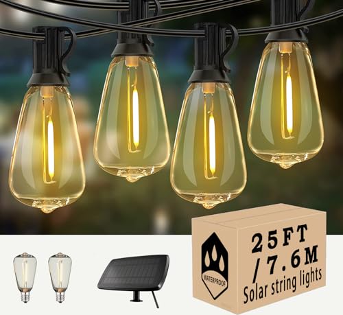 ZONGXFF Solar String Lights Solar Lights Outdoor Solar Party Lights Outdoor Waterproof-7.6M/25ft ST38 Shatterproof Tungsten Bulb20(+2), forWedding, Christmas、Balcony Party、Camping