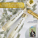 Money Confetti Poppers 4 Pack | Confetti Cannon Party Poppers Confetti Shooters for Events Birthday Celebrations | Bulk Small 100 Dollar Green Bills Launcher | Large Paper Gun Launcher Tube Stick