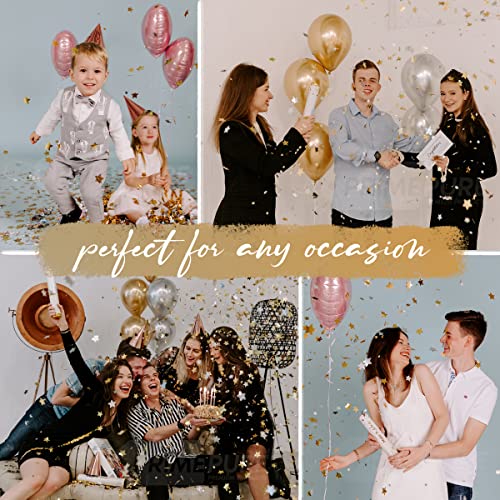 Gold Confetti Poppers 4 Pack | Confetti Cannon Party Poppers Confetti Shooter for Events Birthday Celebration | Bulk Streamer Blaster Cannon Star Launcher | Large Prank Package Gun Tube Stick