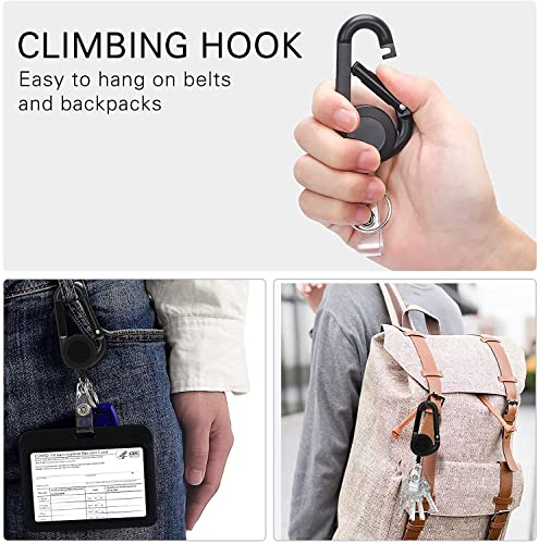 FYY (2 Pack) Heavy Duty Retractable Badge Holders Reel with [Carabiner] and [Key Chain Keychain] 22.2 inches Reinforced Wire Cord - Black& Clear