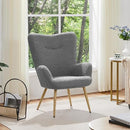 Yaheetech Boucle Accent Chair, Modern Fabric Armchair, Comfy Fluffy Barrel Chair, Reading Chair with High Folding Backrest and Metal Legs for Living Room/Bedroom/Home/Office, Gray