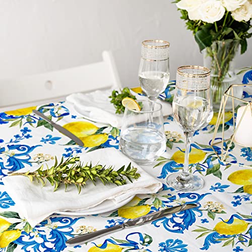 Whaline Lemon Tablecloth Rectangle Italian Lemons Fabric Table Cloth Waterproof Washable Spring Summer Lemon Table Cover for Picnic Dinner Table Home Kitchen Party Decoration, 60 x 104 Inch