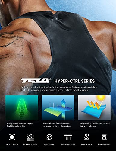 TSLA Men's Athletic Compression Sleeveless Tank Top, Cool Dry Sports Running Basketball Workout Base Layer MUN24-KBK Large