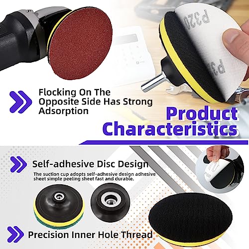 Swpeet 5 Inch Sanding Discs Pad Assorments Set, 5 Inch Hook and Loop Backing Pad with 80 100 120 180 240 400 Grit Sanding Discs and 1/4 Inch Shank, Sandpaper Disc Kit for Drill Grinder Rotary Tools