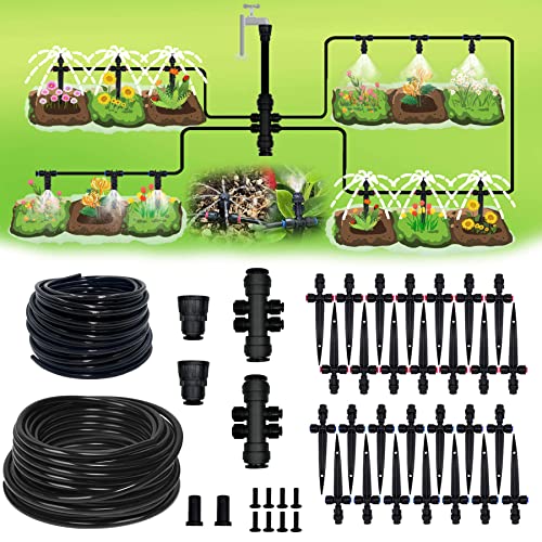 AWOWZ New Quick-Connect Drip Irrigation Kit 140FT, Upgraded Garden Watering System with 1/4" Blank Distribution Tubing Adjustable Nozzle Emitters Sprinkler, Saving Water Automatic Irrigation Equipment for Patio Lawn